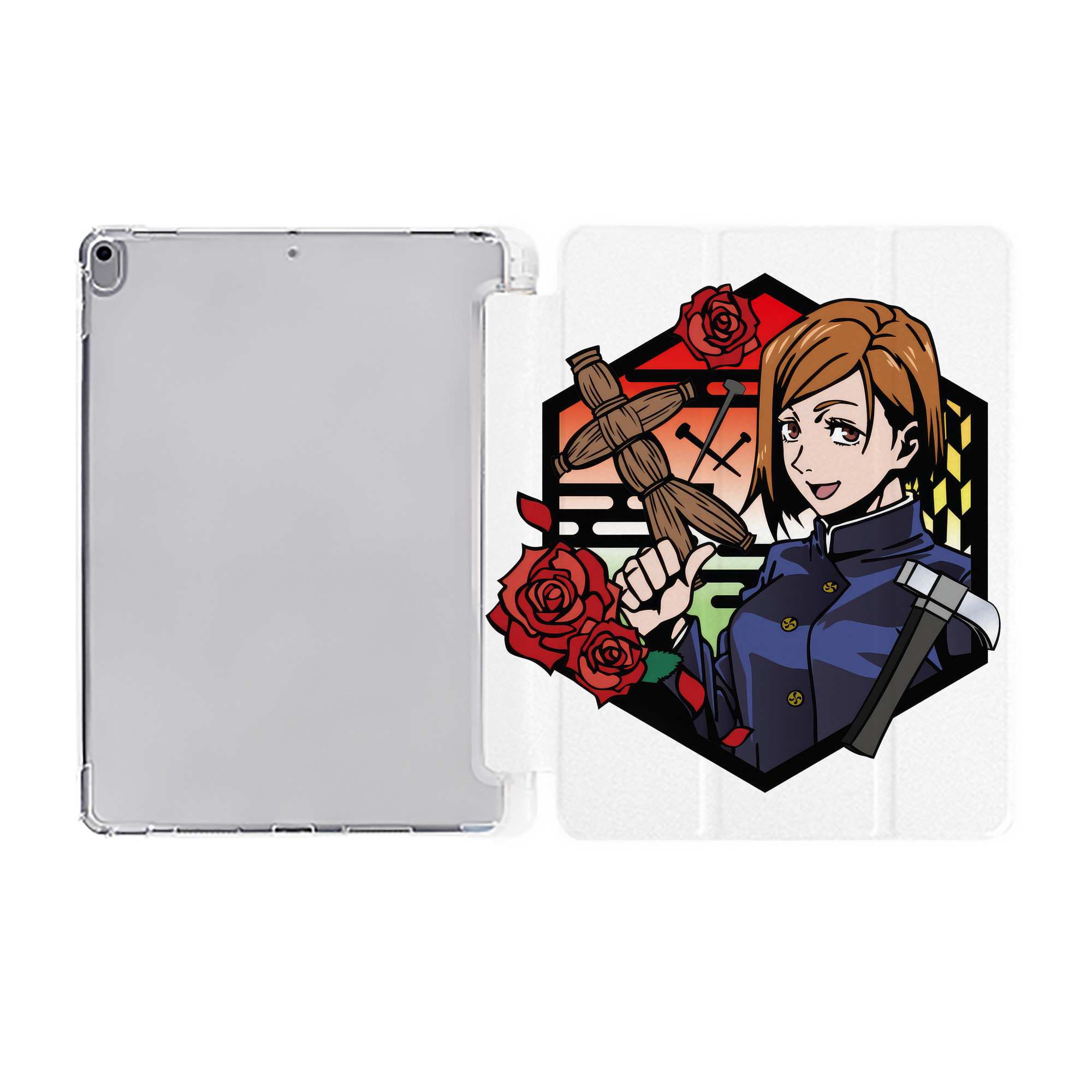 （画像用） 呪術廻戦 Jujutsu Kaisen IPad ケース ペン収納付き 三つ折りスタンド PUレザー×シリコン 対応機種9.5/10.5/10.9インチ